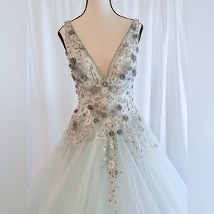 Jovani White and Silver Embellished Gown